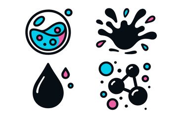 Colorful modern vector illustrations of liquids and molecular structures showcasing creativity and design
