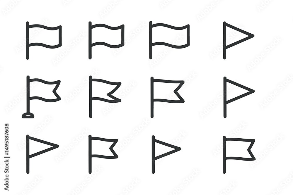 Poster modern vector illustration of various flag designs displayed in a grid format with different shapes 