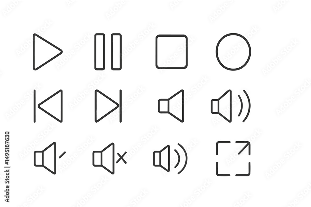 Poster modern vector illustration of multimedia control icons in minimalist design for user interface appli