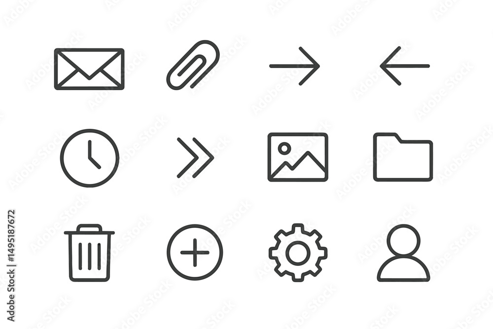 Poster modern vector illustration of digital interface icons for communication and productivity tools in a 