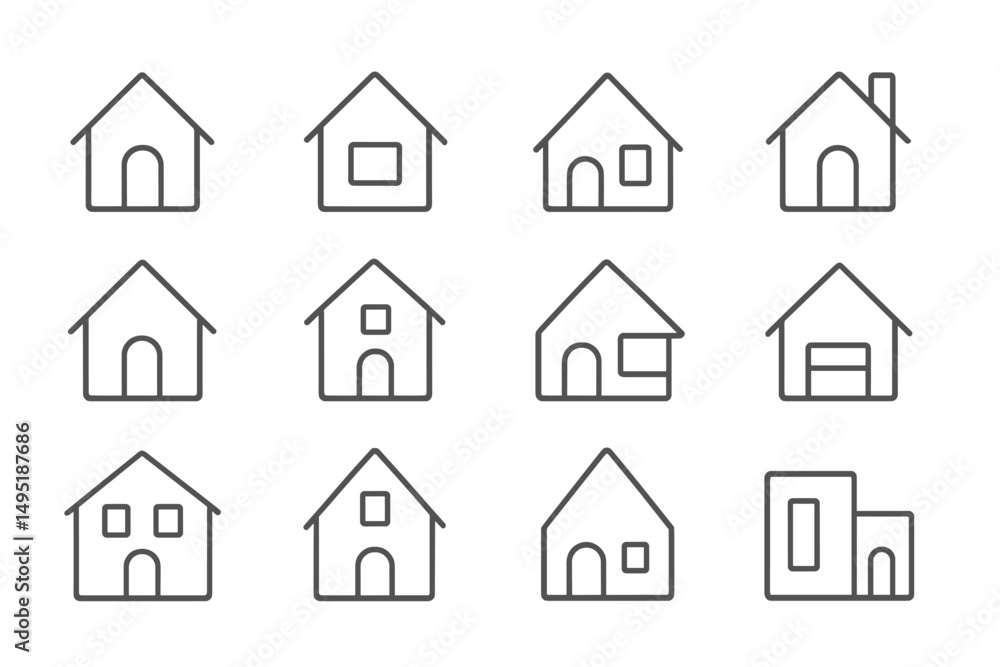 Aufkleber minimalistic vector illustration showcasing various house designs in a grid format reflecting modern