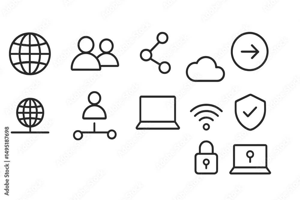 Poster modern vector illustration showcasing technology concepts with icons representing networking, securi