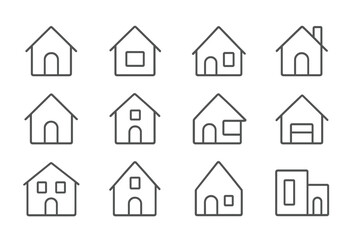 Minimalistic vector illustration showcasing various house designs in a grid format reflecting modern architecture trends