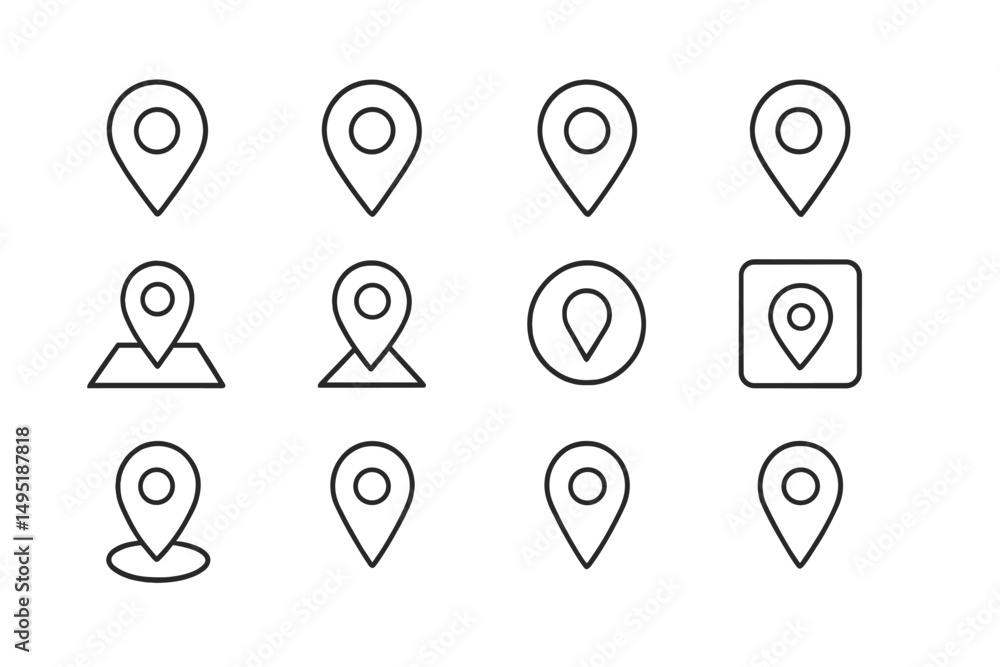 Poster collection of modern vector illustrations of location markers designed for digital maps and navigati