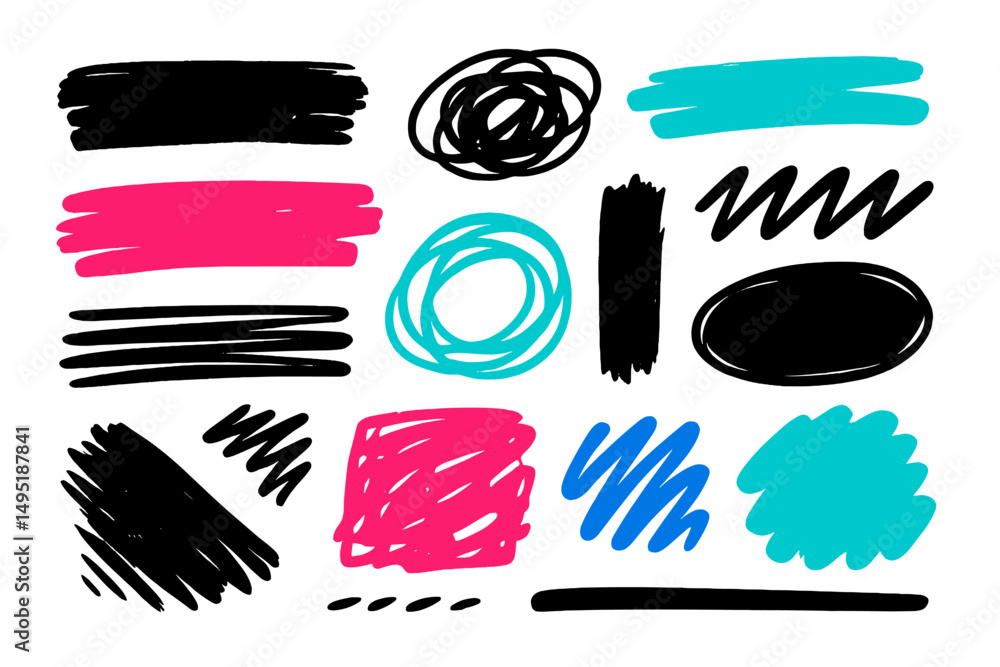Poster modern vector illustration of colorful brush strokes and shapes in various patterns and styles perfe