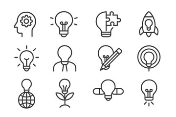 Creative modern vector illustration showcasing diverse light bulb concepts representing innovation and ideas