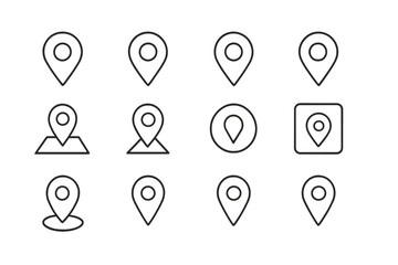 Collection of modern vector illustrations of location markers designed for digital maps and navigation applications