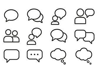 Communication icons with speech bubbles representing conversations and interactions among people in a digital format