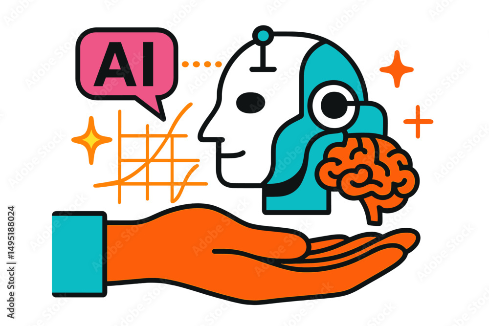 Poster exploring the relationship between artificial intelligence and human creativity in modern design