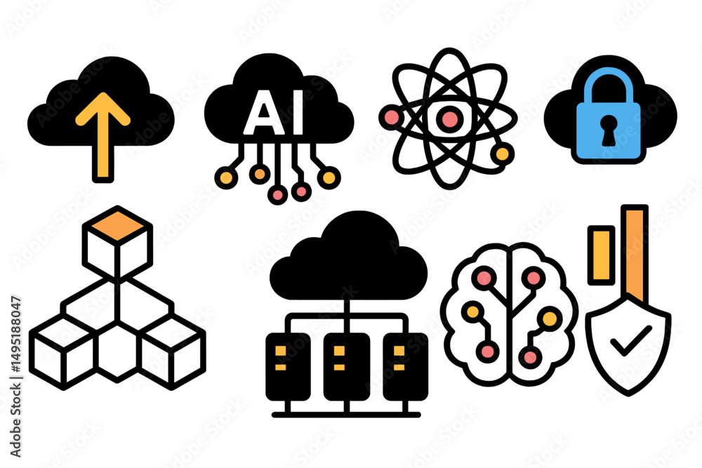Aufkleber vector illustration showcasing technology concepts including ai, cloud computing, and data security