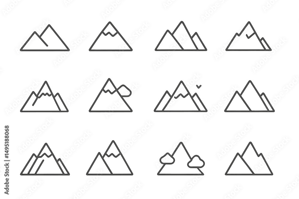 Poster contemporary vector illustrations of various mountain ranges in differing styles and configurations 