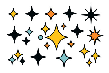 Bright and colorful star shapes in modern vector illustration style for creative designs and projects