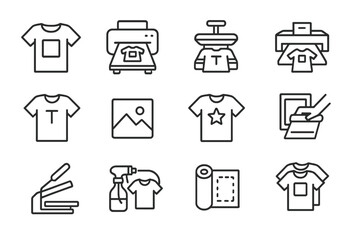Creative process of t-shirt printing with modern vector illustrations and essential tools in a minimalist style