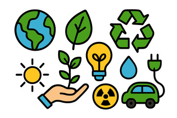 Modern vector illustration emphasizing themes of sustainability, eco-friendliness, and renewable energy sources in a vibrant design