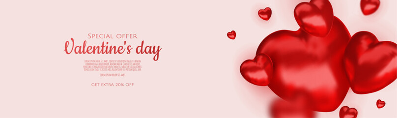 illustration love romance for valentine's day with 3D hearth balloon checkered. banner poster template. © Anastasiya