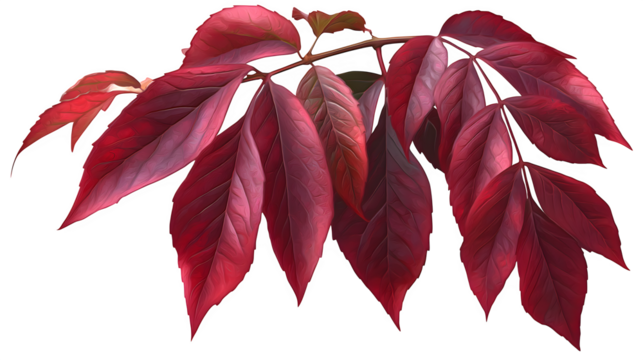 a fan of color-shifting fall leaves from green to deep red, realistic details, isolated on transparent background