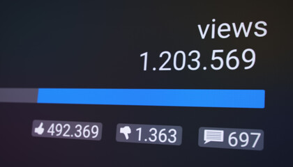 Illustration of a counter for views with like, dislike and comment counter - social media.