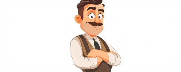 Cartoon businessman confidently crossing arms, looking assertive