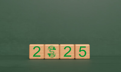 2025 cube block wooden square world pollution day environment nature strategy earth eco carbon 2025 year esg governance energy power sustainability green innovation reusing reduce carbon esg 2025 