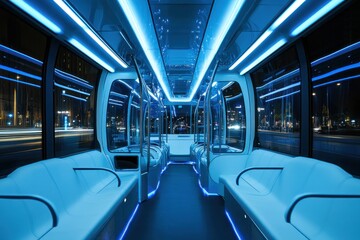 Fototapeta premium Futuristic Bus Interior: Night Ride Illumination