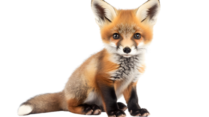 Adorable Baby Fox Sitting Isolated on Transparent Background - Isolated Wildlife