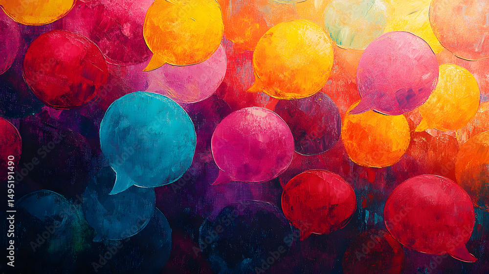 Aufkleber a vibrant array of colorful speech bubbles in various hues, creating a lively and dynamic visual eff