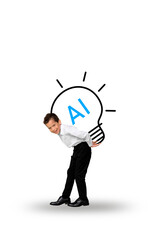 3d pop zine image photo art collage of happy small schoolboy carry light bulb idea education finding artificial intelligence app