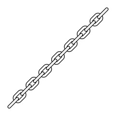 Minimalist black line drawing of a diagonal chain with bold links isolated on white. Clean vector illustration for legal, freedom, or design concepts. Simple, symbolic, and stark.