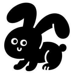 A cute black silhouette illustration of a bunny rabbit.