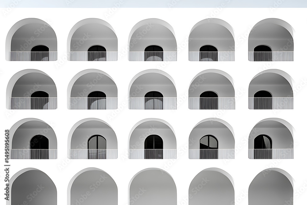 Aufkleber architectural abstraction: a pattern of arched windows and balconies creates a minimalist and modern