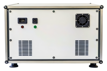 Rear panel of electronic equipment with cooling fan isolated with transparent background