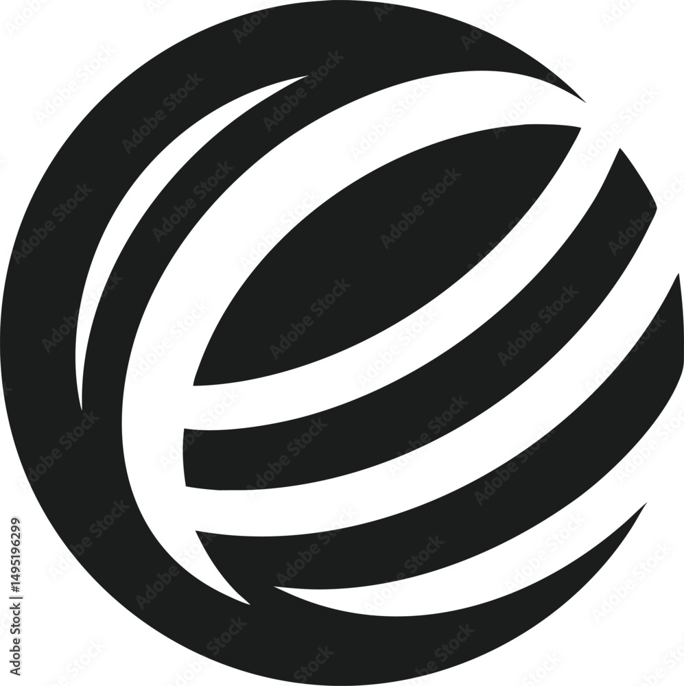 Poster modern minimalist globe logo design featuring curved lines and transparency