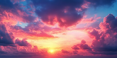 Stunning sunset with colorful clouds and vibrant hues over a tranquil horizon at dusk