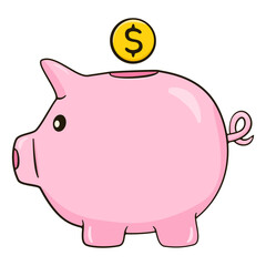 Cute Piggy Bank with Coin– Cartoon Style Savings Illustration