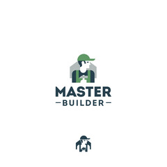 Master builder repair tools hammer house vector logo