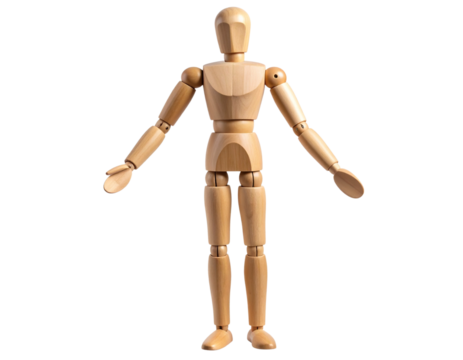 Artistic Wooden Mannequin in Neutral Stance, Isolated on Transparent Background png