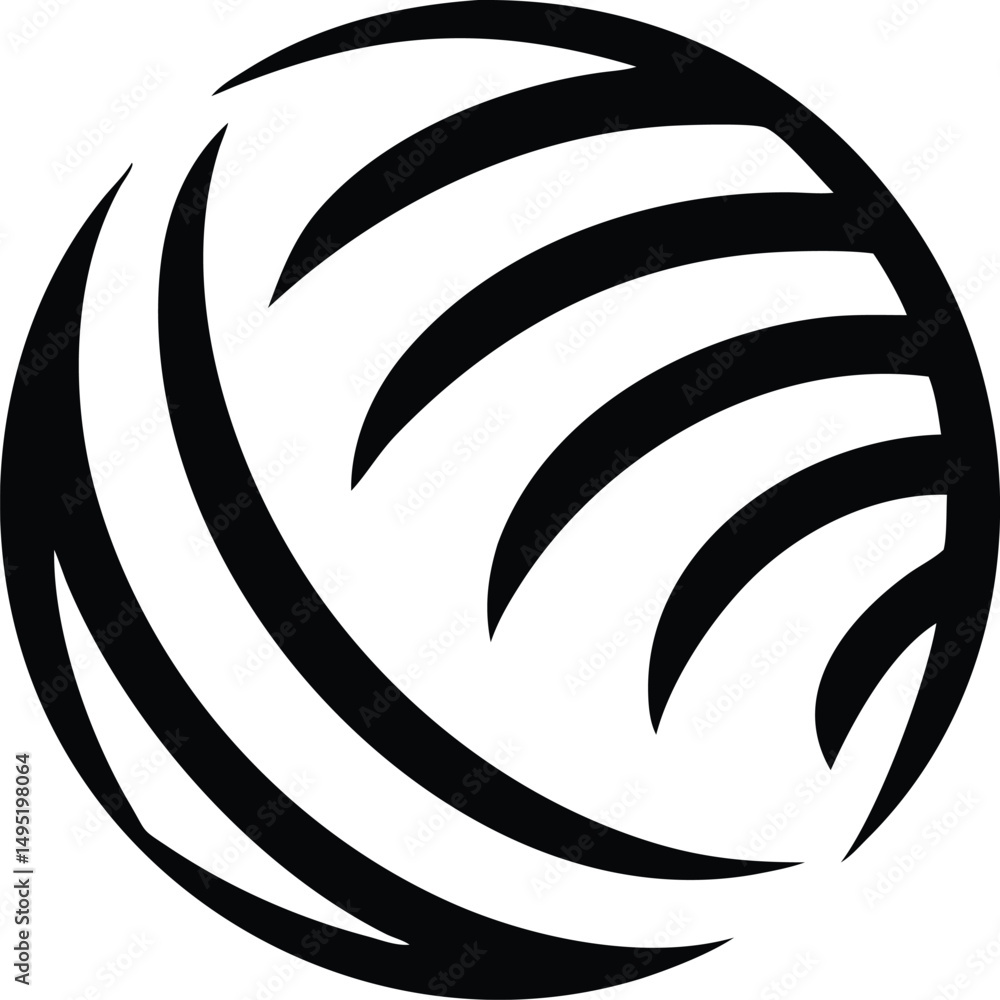Poster modern globe logo design created with three curved transparent vector shapes