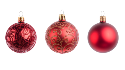 Glimmering Red Christmas Ball Isolated on Transparent Background