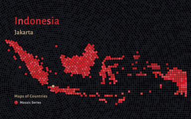 Mosaic Vector Map of Indonesia with Capital City Jakarta