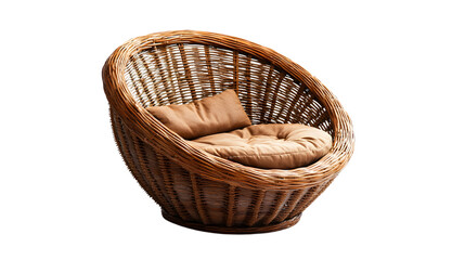 Stylish Round Rattan Lounge Chair Isolated on Transparent Background for Interior Design Projects