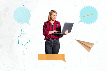 Creative artwork template sketch image collage of human resources job vacancy young woman smile...