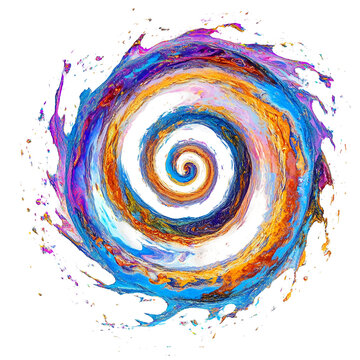 Colorful abstract spiral swirl of paint strokes isolated on transparent background