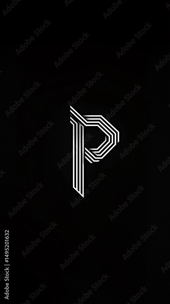 Poster white parallel lines are composing the letter p on a simple black background