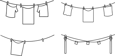 clothesline outline illustration, coloring book page, line art