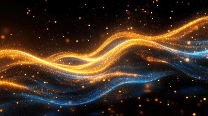 Fototapeta premium Glowing blue and gold particle wave abstract background