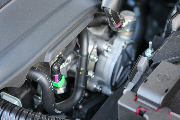 Close up details of a modern vehicle engine