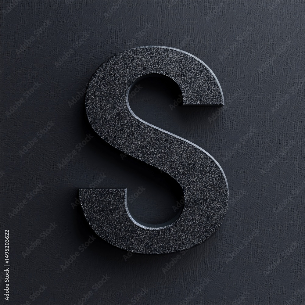 Poster metallic dark 3d letter s gleaming against textured black surface, highlighting sharp dimensional de
