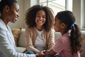 African American Family Participates in Supportive Therapy Session with Child Psychologist