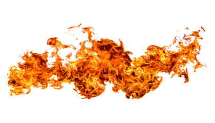 Fiery orange flames isolated on white background abstract design element