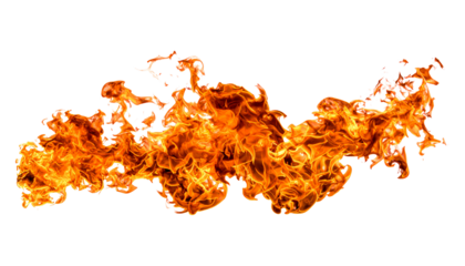 Fiery orange flames isolated on white background abstract design element